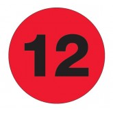 3" Circle Fluorescent Red "12" Number Labels