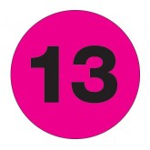 3" Circle Fluorescent Pink "13" Number Labels