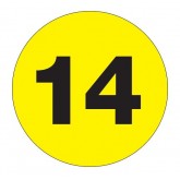 3" Circle Fluorescent Yellow "14" Number Labels