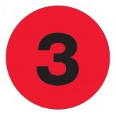 3" Circle Fluorescent Red "3" Number Labels