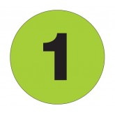 4" Circle Fluorescent Green "1" Number Labels