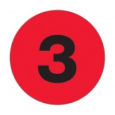 4" Circle Fluorescent Red "3" Number Labels