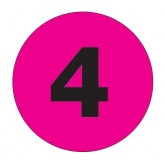 4" Circle Fluorescent Pink "4" Number Labels