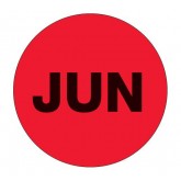 1" Circle Fluorescent Red "JUN" Months of the Year Labels