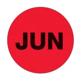 2" Circle Fluorescent Red "JUN" Months of the Year Labels
