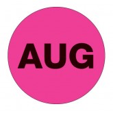1" Circle Fluorescent Pink "AUG" Months of the Year Labels