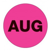 2" Circle Fluorescent Pink "AUG" Months of the Year Labels