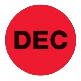 1" Circle Fluorescent Red "DEC" Months of the Year Labels