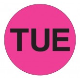 1" Circle Fluorescent Pink "TUE" Days of the Week Labels