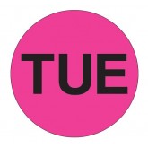 2" Circle Fluorescent Pink "TUE" Days of the Week Labels