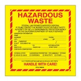 6" x 6" Yellow "Hazardous Waste - California" Labels