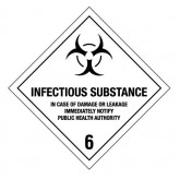 4" x 4" White with Black "Infectious Substance - 6" Labels