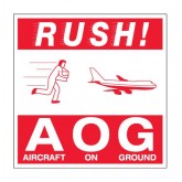 4" x 4" Red & White "Rush AOG - Aircraft On Ground" Labels