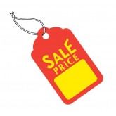 1.6875" x 2.75" Red with Yellow Block "Sale Price" Tags - Pre-Strung