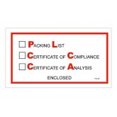 5.5" x 10" Clear with Red "Packing List/Cert of Compliance/Cert of Analysis Enclosed" Envelopes