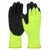Hi-Vis Seamless Knit Brushed Acrylic Glove with Latex Coated Crinkle Grip - Large, Hi-Vis Yellow