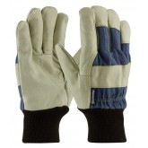 Pigskin Leather Palm Knitwrist Glove with Fabric Back and 3M Thinsulate Lining - Large, Blue