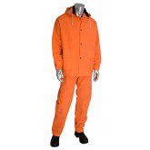 Base35 Premium Hi-Vis 3-Piece PVC/Polyester Rainsuit with Bib Overalls and Corduroy Collar  - Orange, Small