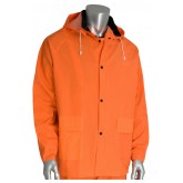 Base35 Premium Hi-Vis 3-Piece PVC/Polyester Rainsuit with Bib Overalls and Corduroy Collar  - Orange, Large