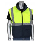 ANSI Type R Class 3 4-in-1 Reversible Dark Gray Bottom Multi-Seasonal Windbreaker with Detachable Sleeves - Yellow, Large