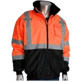 ANSI Type R Class 3 Value Black Bottom Bomber Jacket with Zip-Out Fleece Liner - Orange, Small