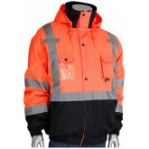 ANSI Type R Class 3 Rip Stop Premium Plus Bomber Jacket with Zip-Out Fleece Liner and "D" Ring Access - Orange, 5X Large