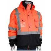 ANSI Type R Class 3 Rip Stop Premium Plus Bomber Jacket with Zip-Out Fleece Liner and "D" Ring Access - Orange, 2X Large