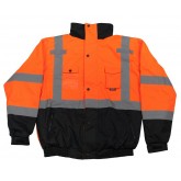 ANSI Type R Class 3 Rip Stop Premium Plus Bomber Jacket with Zip-Out Fleece Liner and "D" Ring Access - Orange, 3X Large