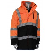 ANSI Type R Class 3 Black Bottom Coat with Built-in Quilted Insulation - Orange, Medium