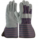 Shoulder Split Cowhide Leather Palm Glove with Fabric Back - Rubberized Gauntlet Cuff, Extra Large