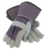 Shoulder Split Cowhide Leather Palm Glove with Fabric Back - Rubberized Gauntlet Cuff, Extra Large