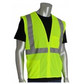 ANSI Class 2 Two Pocket Lime Yellow Zipper Mesh Vest - Large