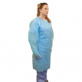 CPE 45 inch long 1.75 mil Isolation Gown with Long Sleeve and Thumb Loop MCPE-45B - Blue, 100 count