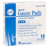 Sterile Absorbent Gauze Pads - 2" x 2", Individually Wrapped, 10 per Box