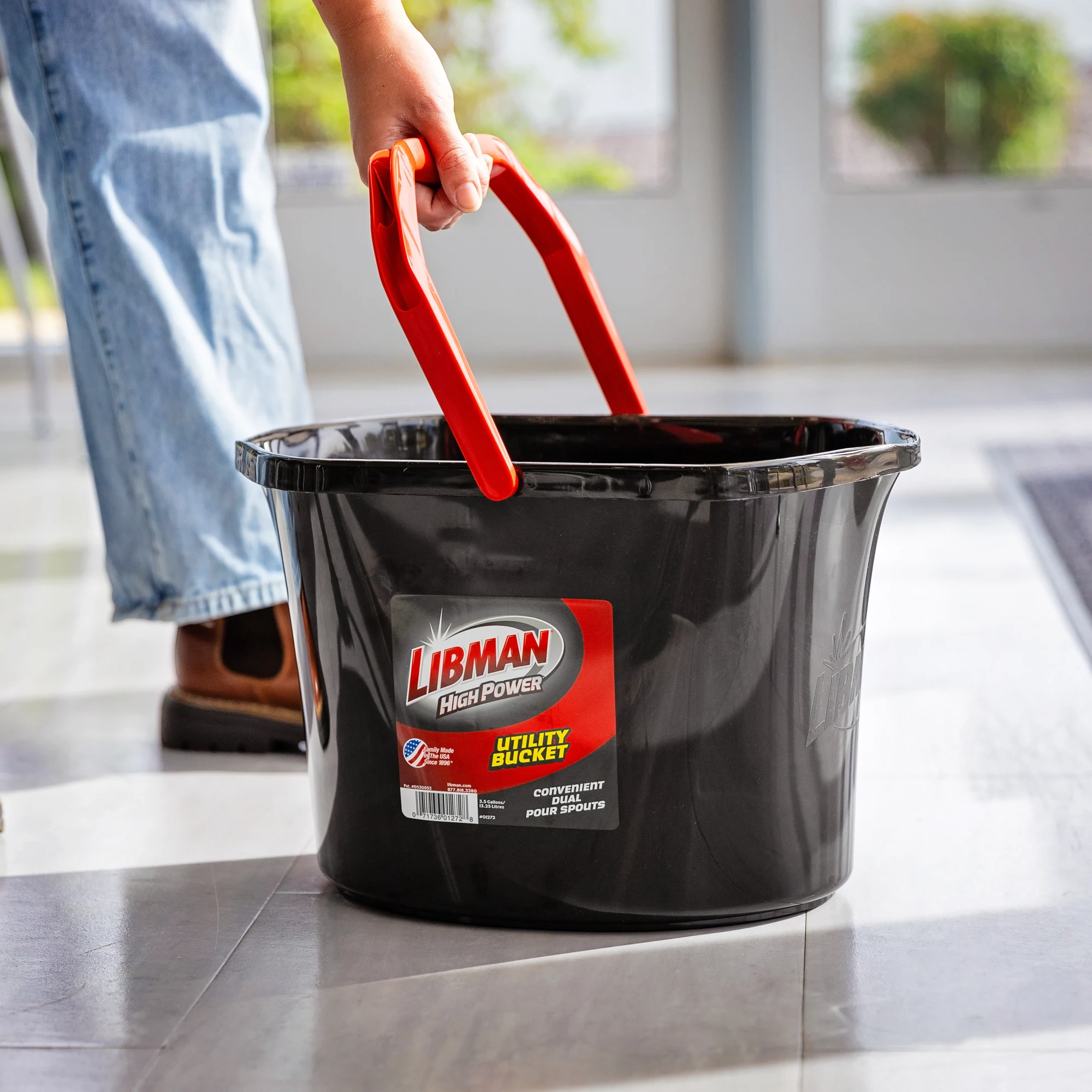 Libman 3.5gl Utility Bucket w Dual Spouts, Black 1272