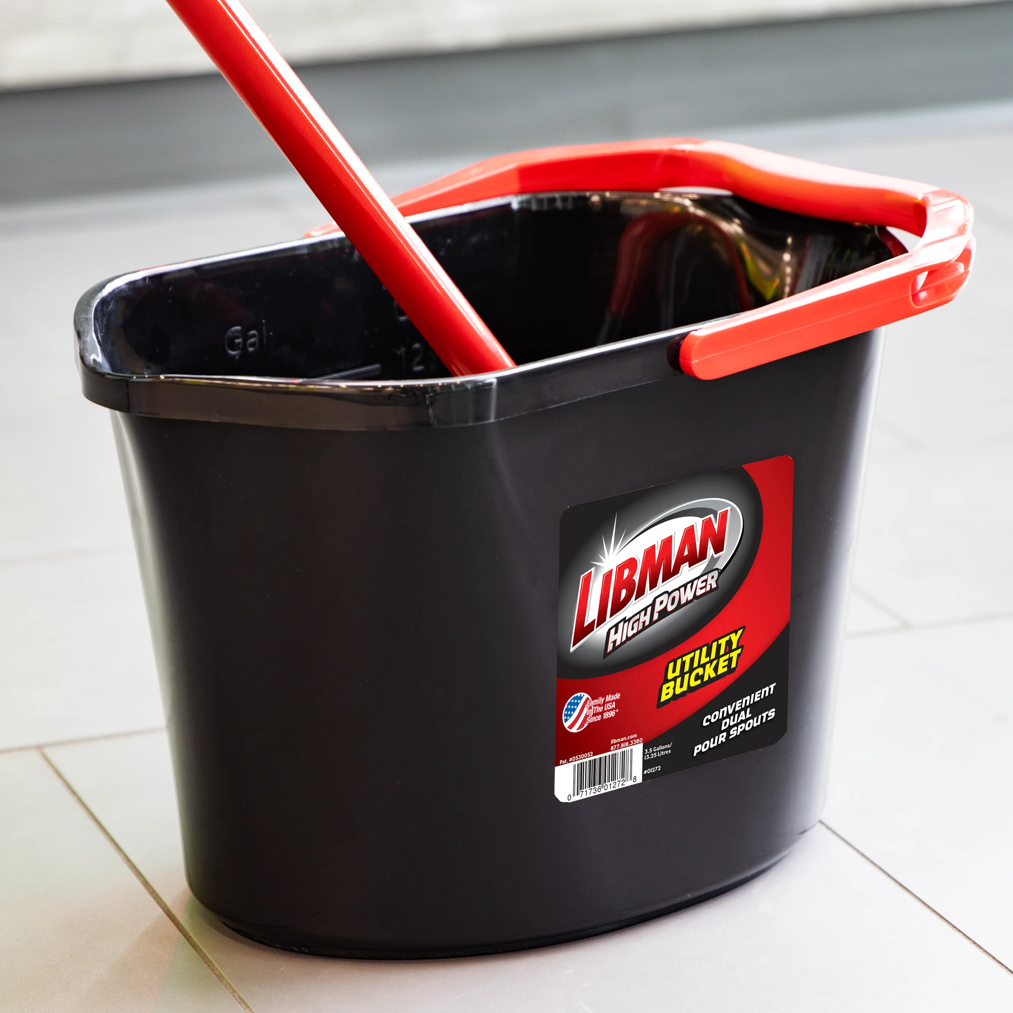 Libman 3.5gl Utility Bucket w Dual Spouts, Black 1272