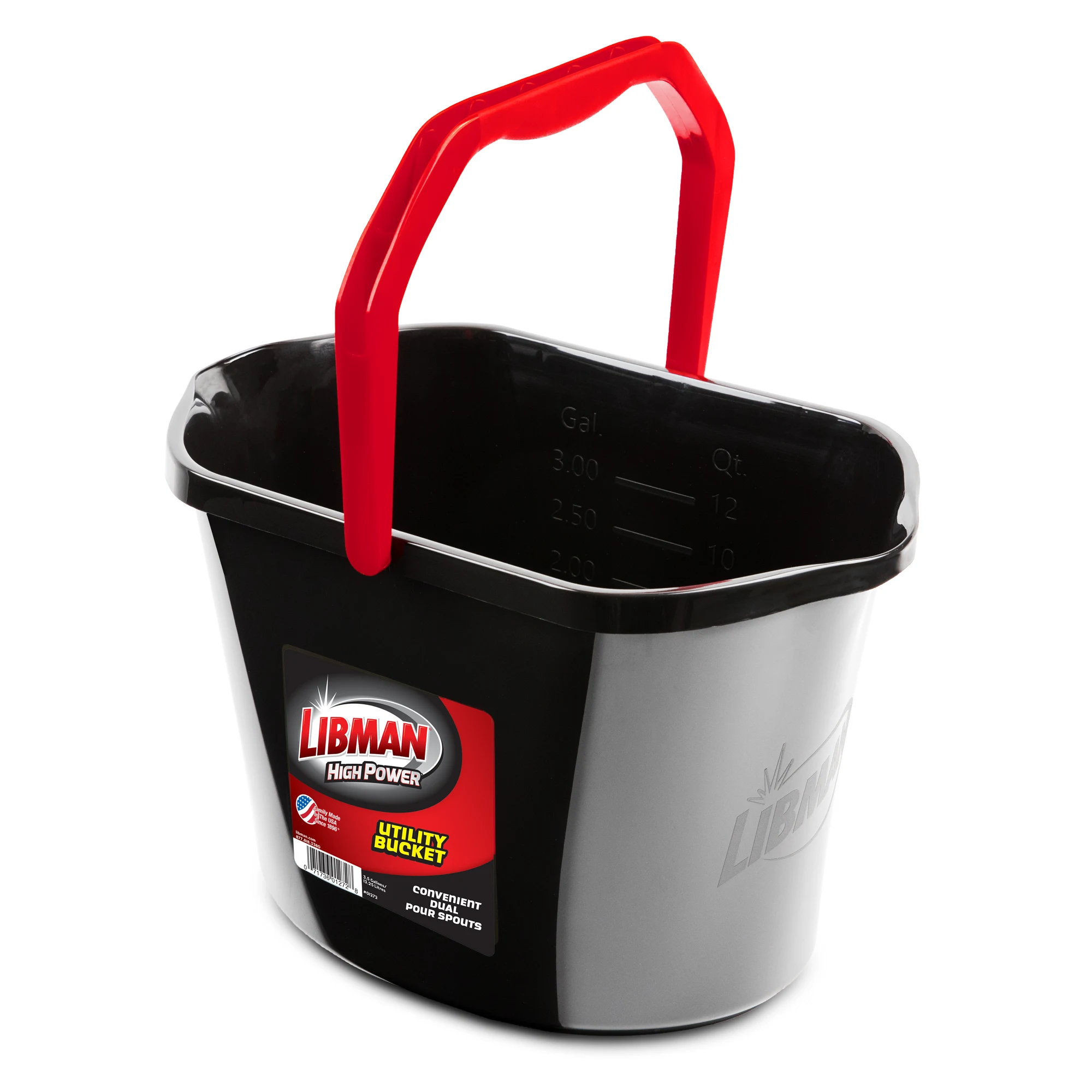 Libman 3.5gl Utility Bucket w Dual Spouts, Black 1272