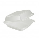 Dart Foam Carryout Container with Hinged Lid - White,  9.25" x 6.38" x 2.88"