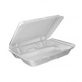 Dart 9.5" x 9.3" x 3" Foam Hinged Lid Container 3 Compartment - White, 100/Pack