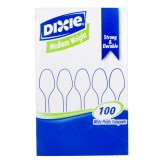 Dixie Medium Weight Plastic Teaspoon - White, Boxed 100 Count
