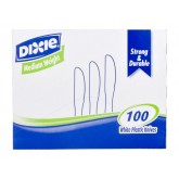 Dixie Medium Weight Plastic Knife - White, Boxed 100 Count