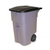 Rubbermaid BRUTE Rollout Container with Attached Gray/Black Lid - 50 Gallon