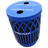 WITT Covington Collection Galvanized Laser Cut Recycling Receptacle with Drop Top - 40 gallon, Blue